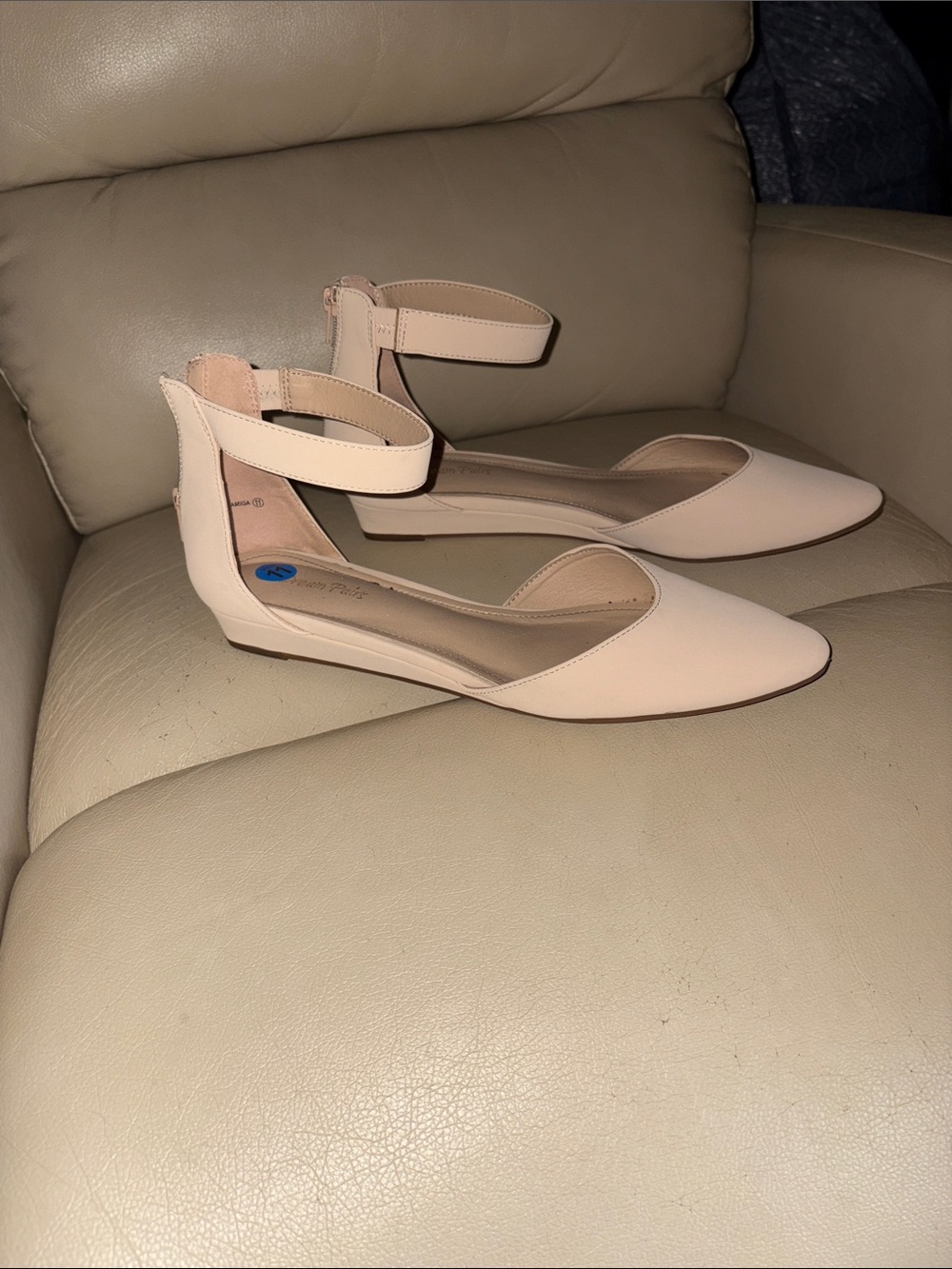 Dream Pairs Ankle-Strap Pointed Toe Flats cream color